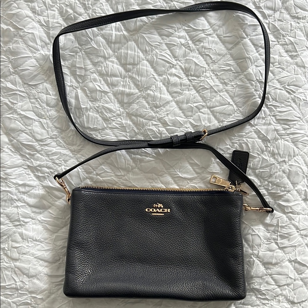 Coach Navy Leather Crossbody Bag with Gold Accents